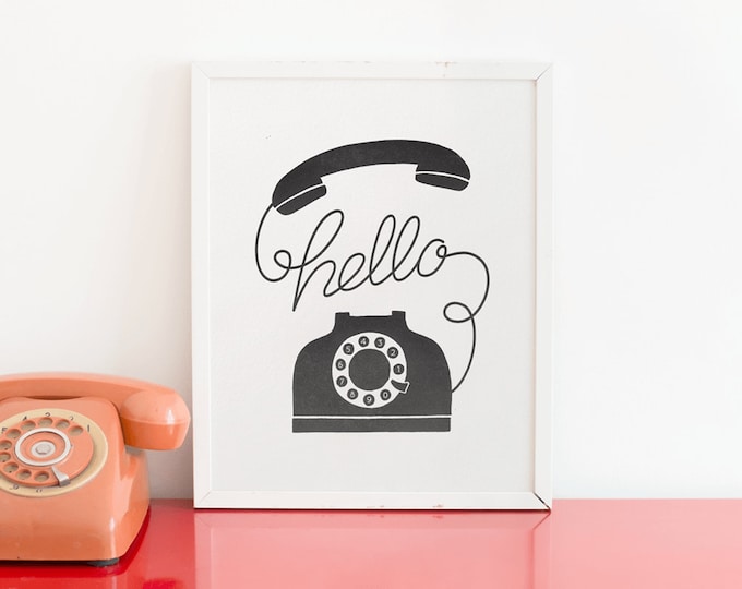 Hello Phone Letterpress Art Print