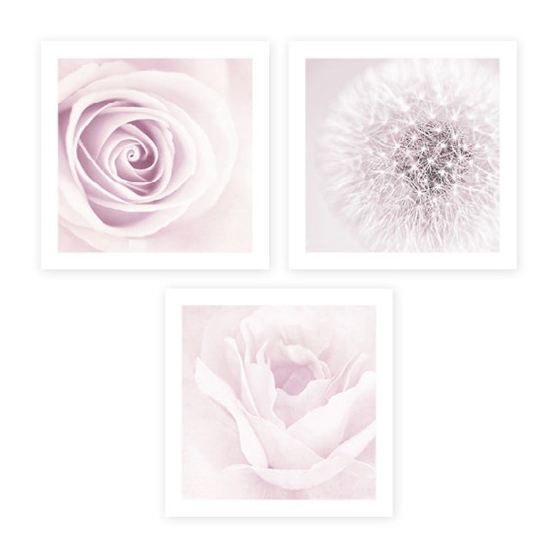 Light Pink Wall Art Prints Set of 3 4 Piece Floral Artwork Etsy