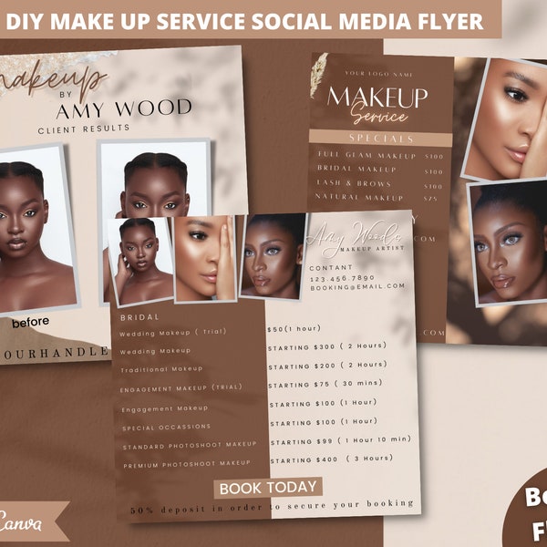 Makeup flyer template Makeup Pricelist makeup flyer makeup artist DIY Makeup Artist Service Template MUA Flyer Social Media,  Canva