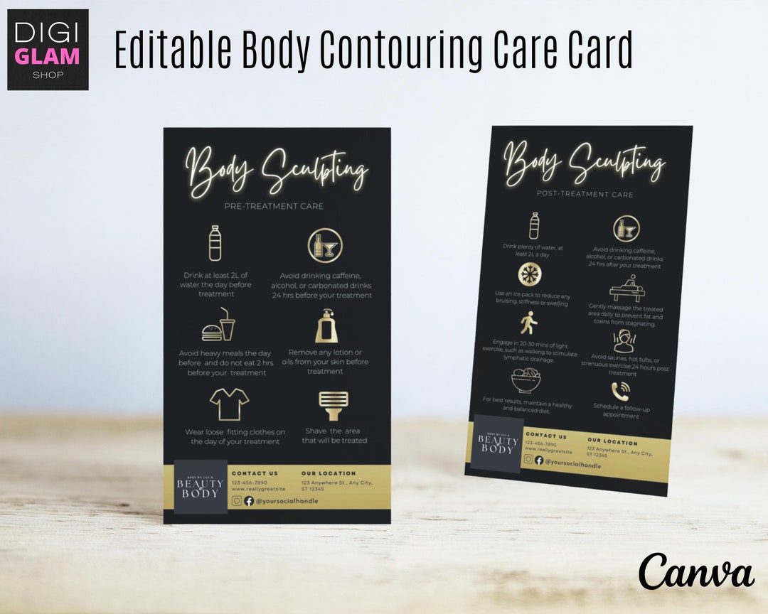 Editable Body Sculpting Pre and Aftercare Card Body Sculpting Template ...