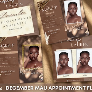 Dezember Makeup Flyer Vorlage Buchungsvorlage Urlaubsflyer Makeupflyer DIY Makeup Artist Service Template MUA Flyer, Canva Flyer