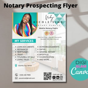 Notary Prospecting Flyer - Notary Signing Agent Branding Notary Signing Flyers Loan Signing Agent Notary Public Canva Templates