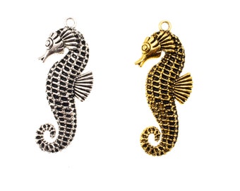 Seahorse Pewter charm for DIY Jewelry and accessories projects. Choose 12 or 24. Golden or Silver Pewter.