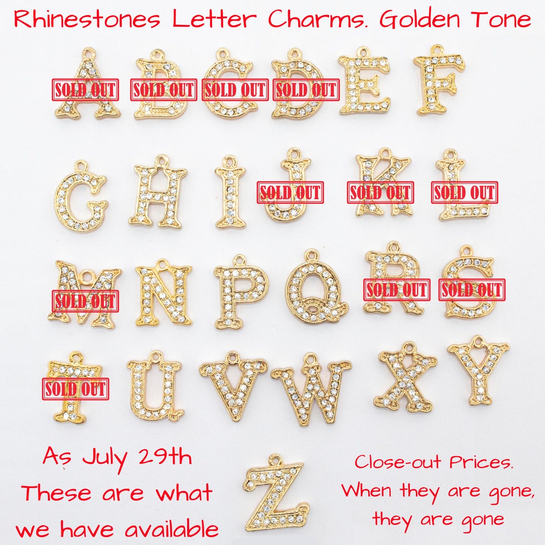 Rhinestones Letter Charms for DIY Jewelry and Accessories Embedded on a