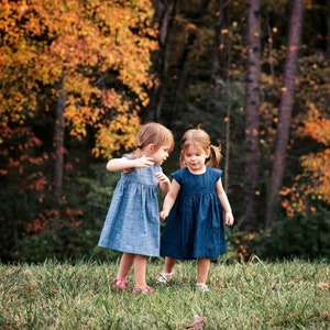 Cap sleeve chambray dress for girls, three chambray colors available. image 1