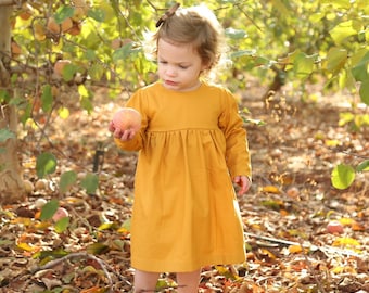 Basic girls dress, baby dress, toddler clothing, Christmas dress, Capsule wardrobe, long sleeve, Mustard, girls dress, layering dress, dress