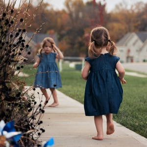 Cap sleeve chambray dress for girls, three chambray colors available. image 3