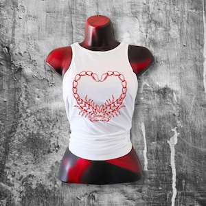 MOSHDOLLS - Scorpion Heart Tank, Scorpion Shirt, Trad Tattoo Tank, Love Stings, Punk Rock, Goth Summer, Grunge Girl, Metalcore Girl