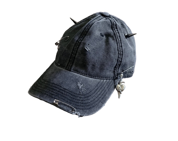 Handmade Distressed Punk Hat – Studded Horns, Grunge Goth Style