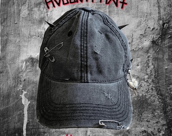 MOSHDOLLS HELLISH HAT, Punk Rock Hat, Hat with Horns, Studded Hat, Distressed Hat, Goth Hat, Grunge Hat, Grunge Style, Grunge Accessories