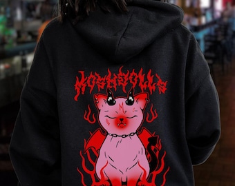 MOSHDOLLS - Devil Kitty Hoodie, Punk Halloween Hoodie, Evil Kitty Shirt, Demon Cat, Cute Halloween Cat, Halloween Collection