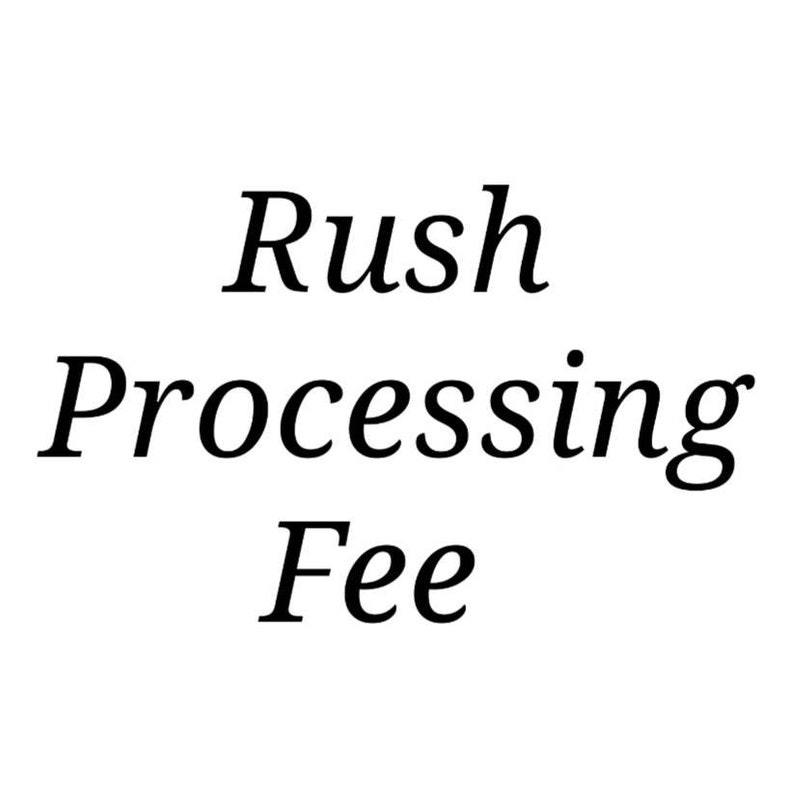 May include: White background with the words "Rush Processing Fee" in a black, elegant serif font. The text is centered and stacked, with each word on a separate line.