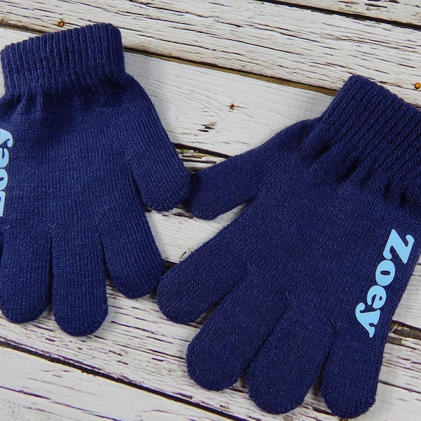 Navy personalized kids gloves/stocking stuffer/personalized/kids gloves/winter/navy/gold/Gift from santa/personalized figure skating gloves