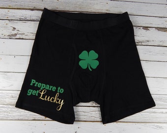 St. Patrick's day boxers,boxer brief,for him,lucky,underwear,crotch,Kiss me,rub me,gift for him,birthday,get lucky,I'm Irish,clover