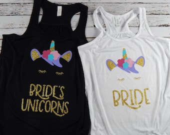 unicorn themed bachelorette,unicorn,gold,bachelorette party,matching bachelorette shirts,glitter unicorn,gold bride shirt,unicorn tank top