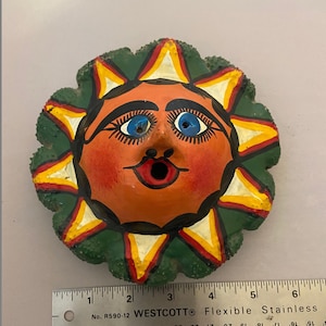 Mexican Folk Art Sun  Hand Painted Coconut Mask