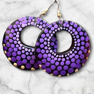 Round wooden earrings; hand-painted; mandala design; 1.5&quot;; jewelry; lightweight; drop earrings; earrings