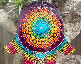 Mandala Hamsa wall ornament; home decor; hamsa; mandala art; holiday gifts;