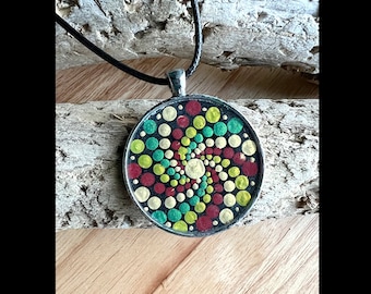 Mandala pendant - Holiday Swirl; hand-painted; holiday gift; Christmas; Hanukkah