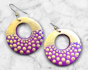 Round wooden earrings; hand-painted; mandala design; 1.5"; jewelry;