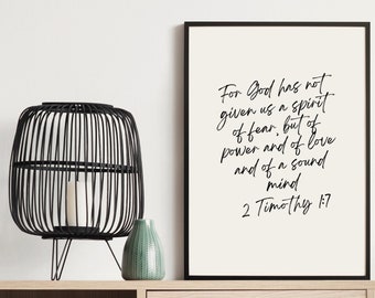 Digital Download, 2 Timothy 1:7, Of A Sound Mind, Bible Verse Wall Art, Scripture Print Download, Hanging Print, Minimalist Christian Print