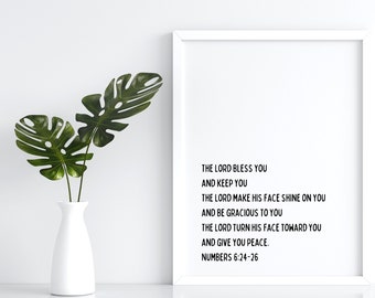 Numbers 6:24-26, The Lord Bless You, The Blessing Wall Art, Bible Verse Wall Art, Scripture Digital Download, Minimalist Christian Print
