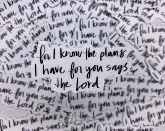 Jeremiah 29:11 Sticker, Christian Stickers, Stickers For Water Bottle, For I Know The Plans, Laptop Stickers, Waterproof Sticker, Stickers