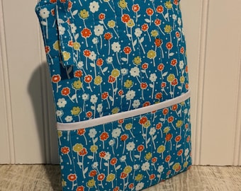 Quilted Kindle Sleeve, Teal and Floral Fabric E-reader Case Carrier