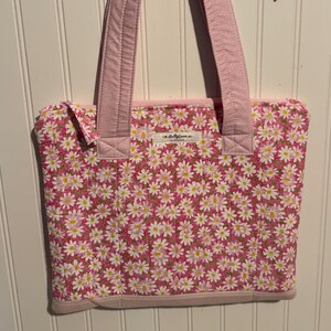 11 Inch Daisy Print Laptop or Ipad Sleeve Bag, Padded Cotton Case with Straps