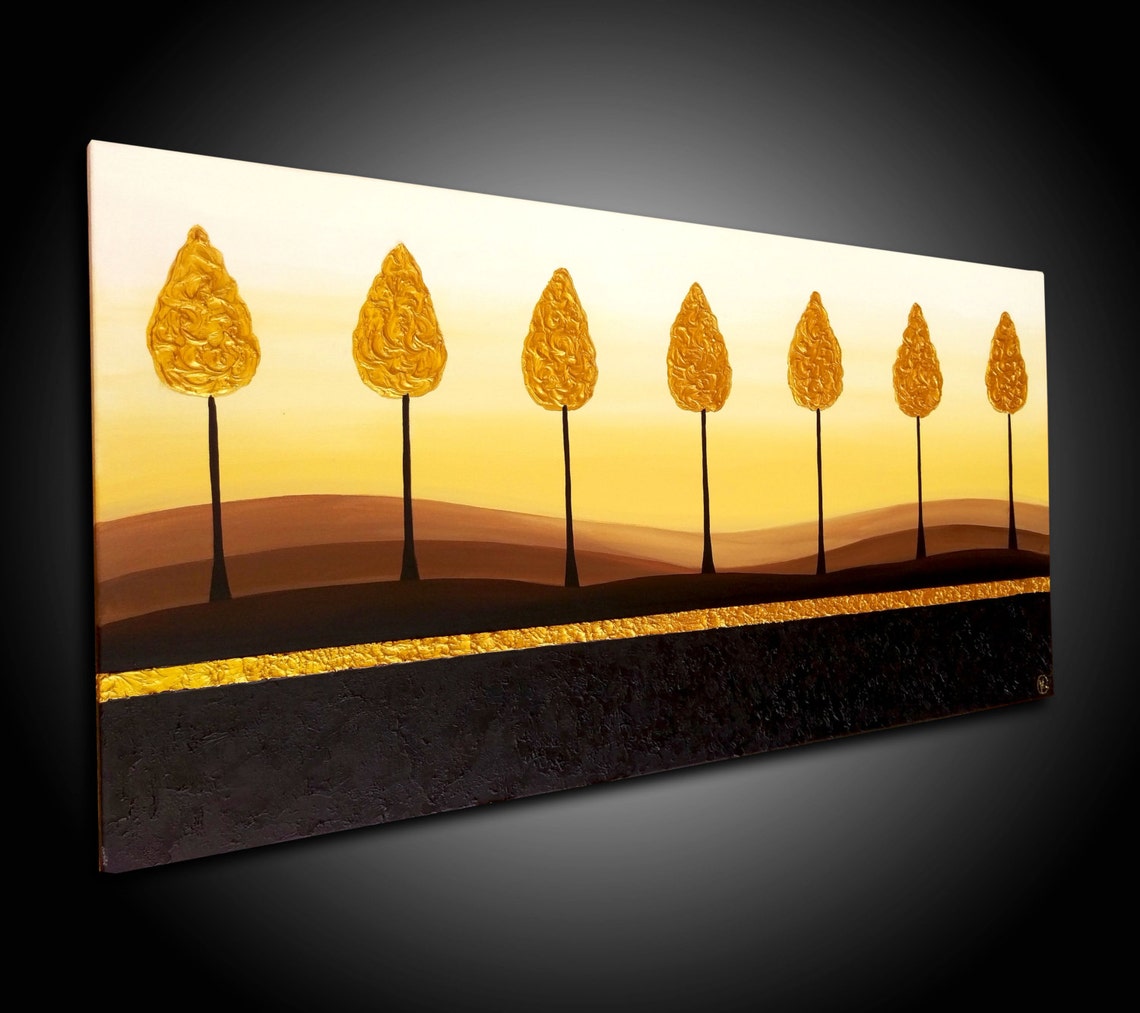 ORIGINAL TEXTURED PAINTING abstract tree leaves gold Etsy