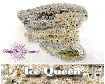 Silver Captain Hat/ Sequin and Crystal Festival Hat/ Burning Man Rhinestone Headwear/ Luxury Sparkly Rave Hat/ Festival Crown/ MADE TO ORDER