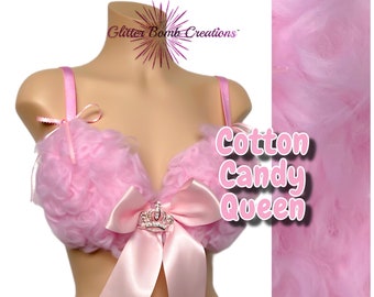 Pink Cotton Candy Bra Top/ Faux Cotton Candy Costume/ Pink Princess/ Candy Land Theme Wear/ Halloween/ Festival Rave Bra/ MADE TO ORDER