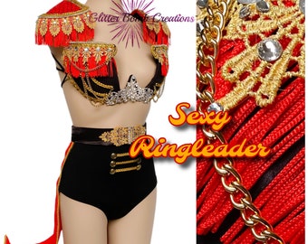 Ringleader Wire Rave Bra/ Circus Costume/ Ringmaster Cosplay/ Big Top Costume with Epaulette/ Circus Show Festival Bra Top  MADE TO ORDER