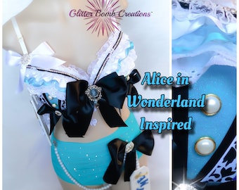 Alice in Wonderland Inspired Festival Costume/ Women's Fairytale Tutu Costume/ Alice Cosplay/ Rhinestone and Bustle Halloween/ MADE TO ORDER