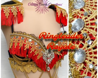 Ringleader Rave Bra/ Circus Costume/ Ringmaster Cosplay/ Big Top Costume with Epaulette/ Circus Festival Bra Top/ Circus Show  MADE TO ORDER