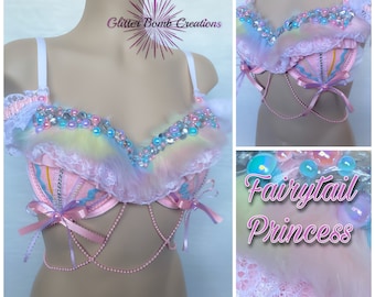 Pink glitter Bra top/ Glitter Rave Top/ Princess Festival Top / Faux Fur Rainbow Top MADE TO ORDER