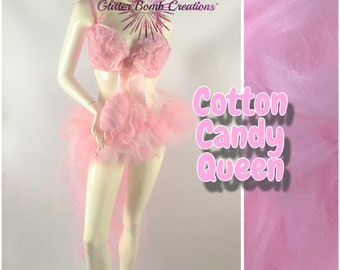 Pink Cotton Candy Costume/ Faux Cotton Candy Costume/ Pink Princess/ Candy Land Theme Wear/ Halloween/ Festival Rave Bra/ MADE TO ORDER