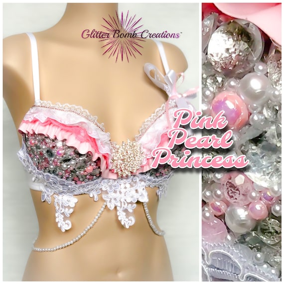 Pearl and Rhinestone Rave Bra/ Winter Wonderland Festival Top/ White Night Costume/ Bride and Bachelorette Outfit/ Snow Angel MADE TO ORDER
