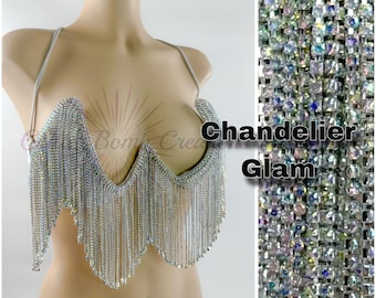 Rhinestone Fringe Wire Bra Top: Samba, Carnival, Festival Glam Costume (MADE TO ORDER)