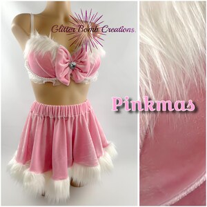 READY TO SHIP* Mrs Claus Bra Top / Sexy Women&#39;s Christmas Costume / Holiday Rave Bra / Santa&#39;s Sexy Helper / Festive Wear / Merry Ho Ho Ho