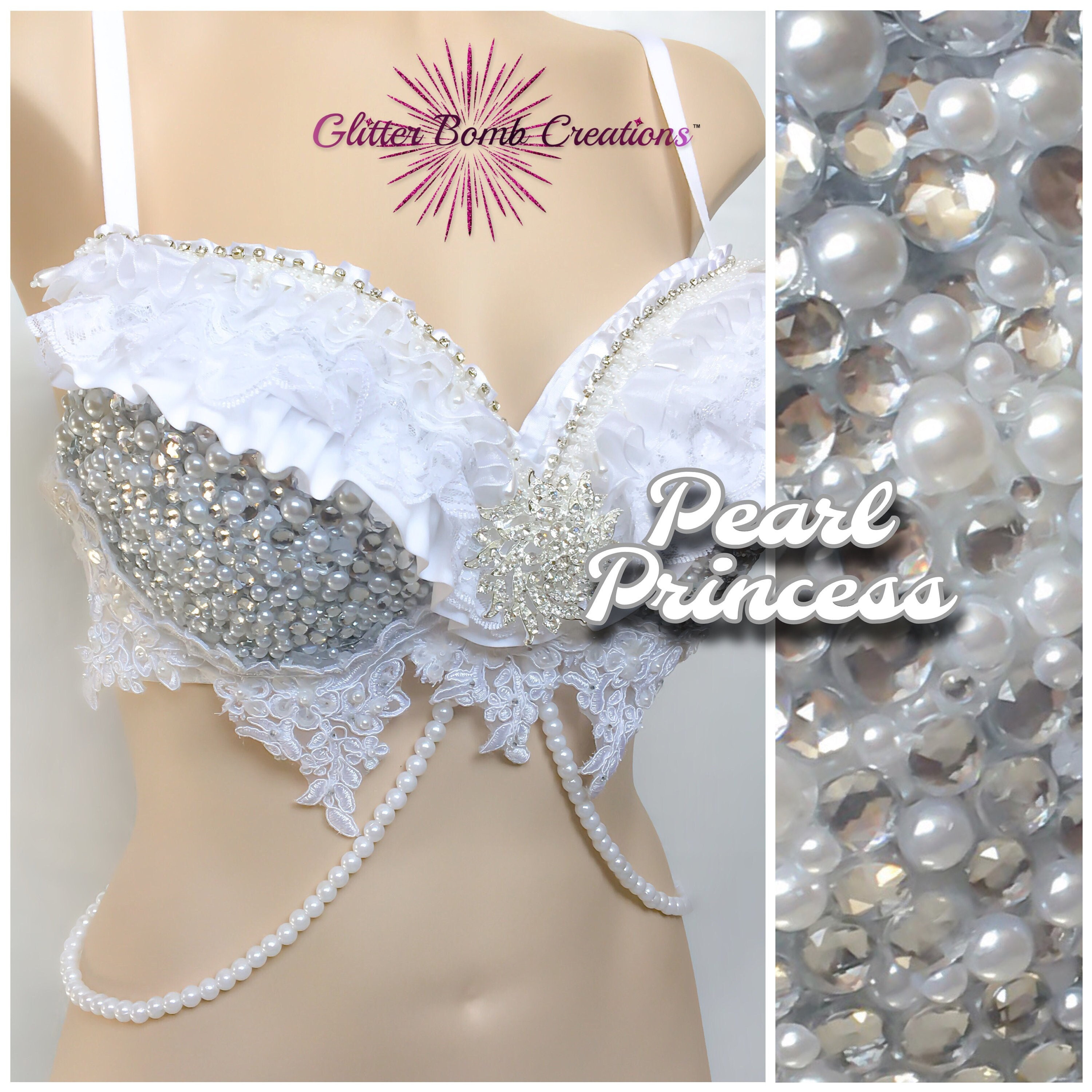 Pearl and Rhinestone Rave Bra/ Winter Wonderland Festival Top/ White ...