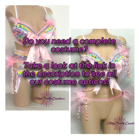 Candyland Theme Rave Bra/ Candy Princess Festival Top/ Pink Cotton Candy  Outfit/ Cute Rhinestone Bling Cabochons/ Ribbon Top MADE TO ORDER -   Norway