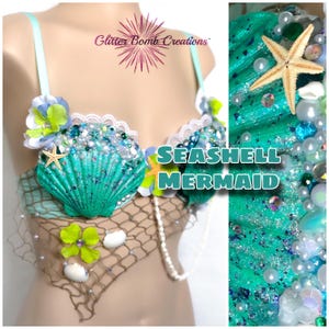 Mermaid Bling Costume/ Mermaid Festival Top/ Seashell Bra/ Mermaid Bikini/ Siren Costume/ Ariel Cosplay/ The little Mermaid/ MADE to ORDER