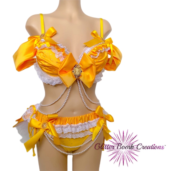 sexy disney princess lingerie Belle of the Ball Inspired Costume/ Yellow Princess Cosplay/ Cute and Sexy  Halloween/ Yellow Festival Costume/ Satin and Lace/ MADE TO ORDER