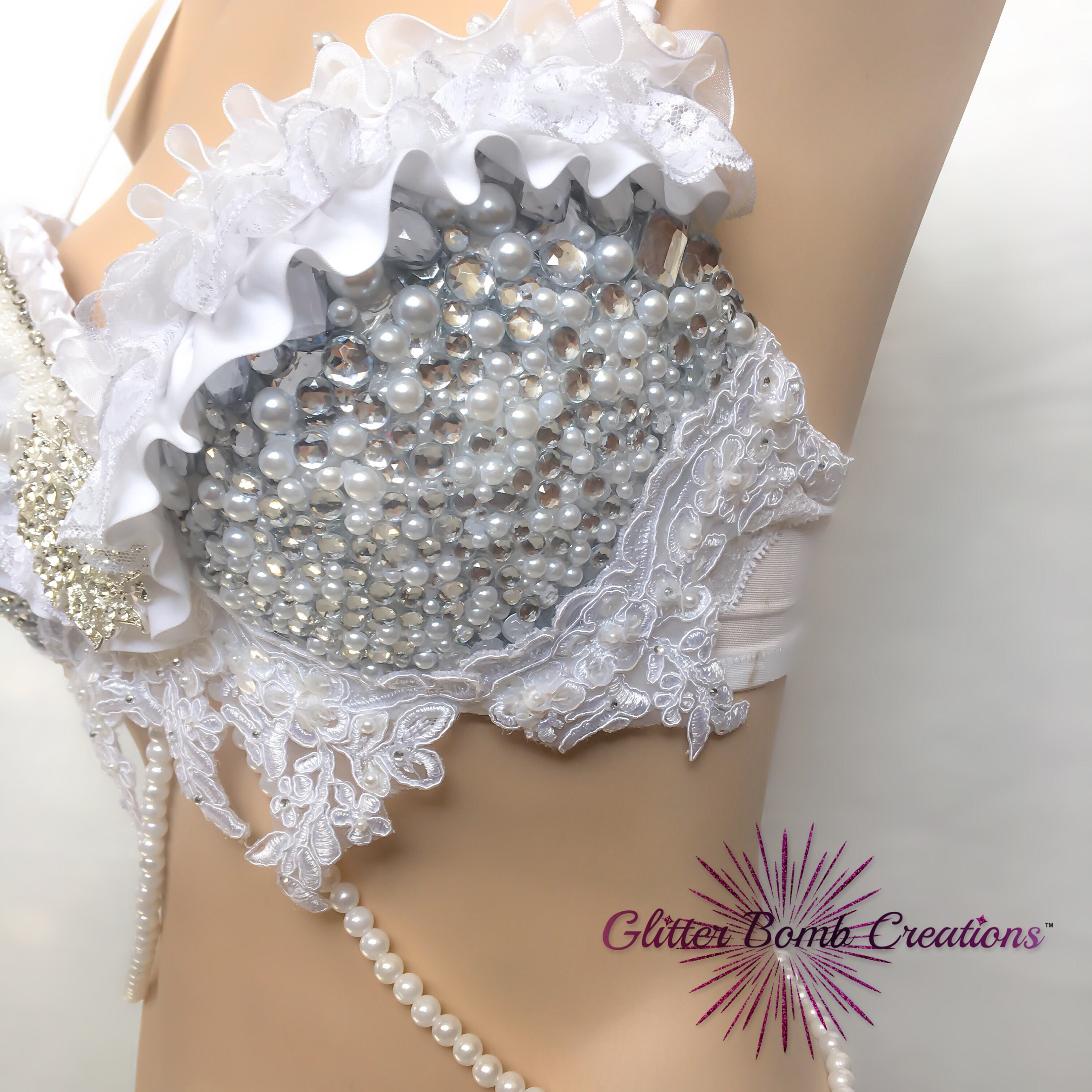 Pearl and Rhinestone Rave Bra/ Winter Wonderland Festival Top/ White ...