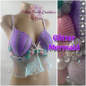 Glitter Mermaid Bra/ Mermaid Festival Top/ Seashell Bra/ Mermaid Bikini/ Siren Costume/ Ariel Cosplay/ The little Mermaid/ MADE to ORDER