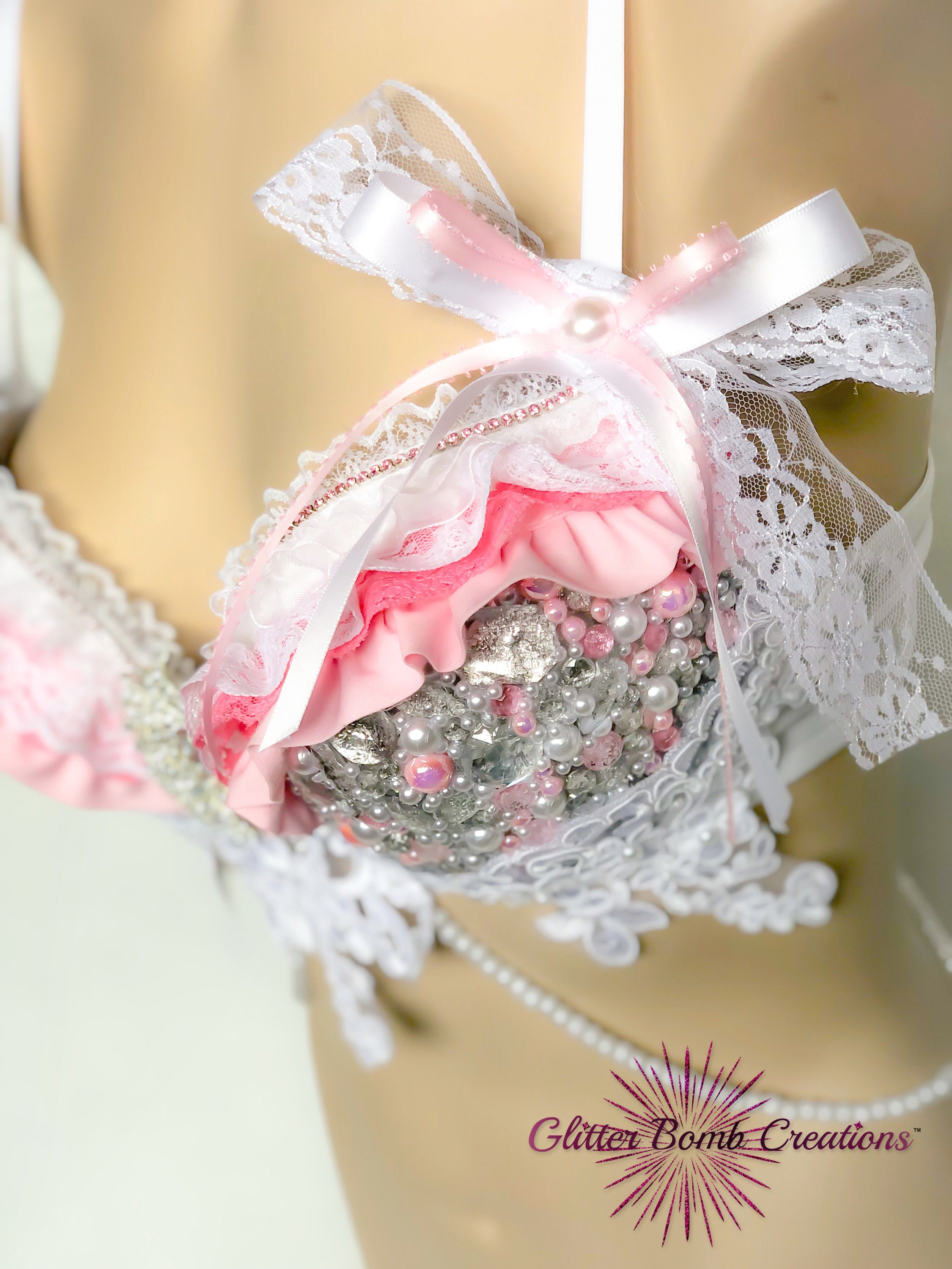 Pearl and Rhinestone Rave Bra/ Winter Wonderland Festival Top/ White ...