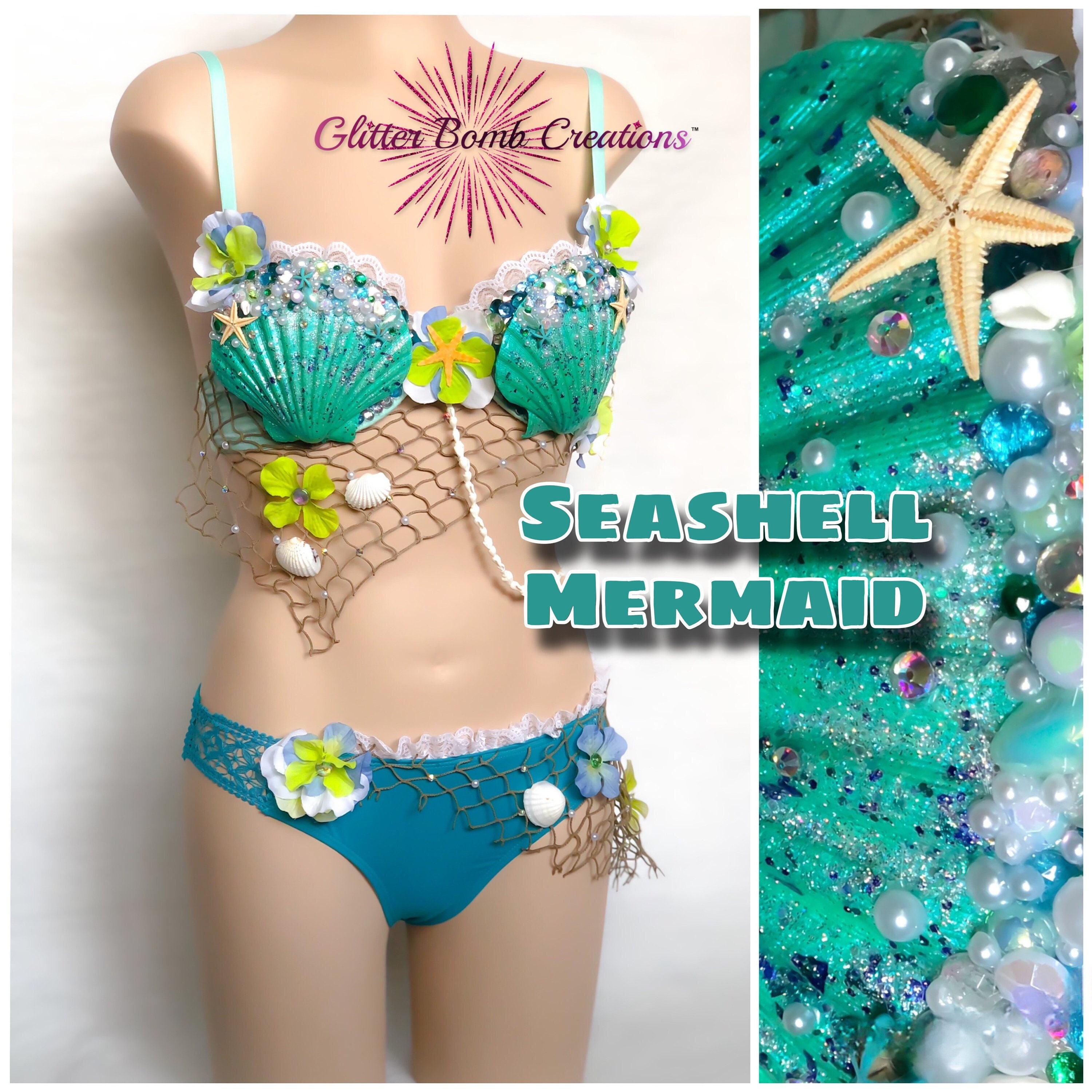 DIY Swimmable Glittery Mermaid Bra With Pearls Beads and Real