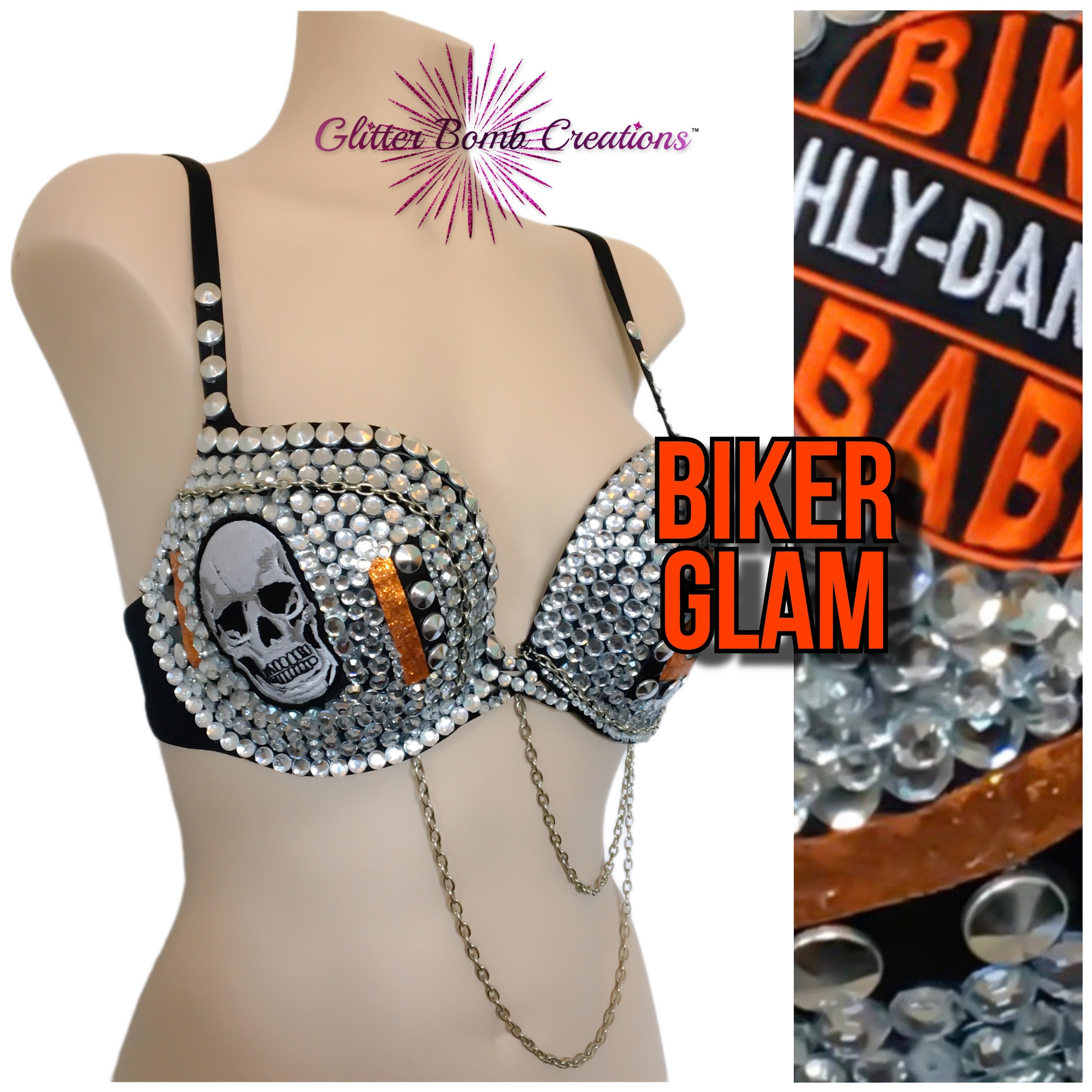 Harley Davidson 32D Bra, SM Panties, SM Chaps, SM Vest and Belt