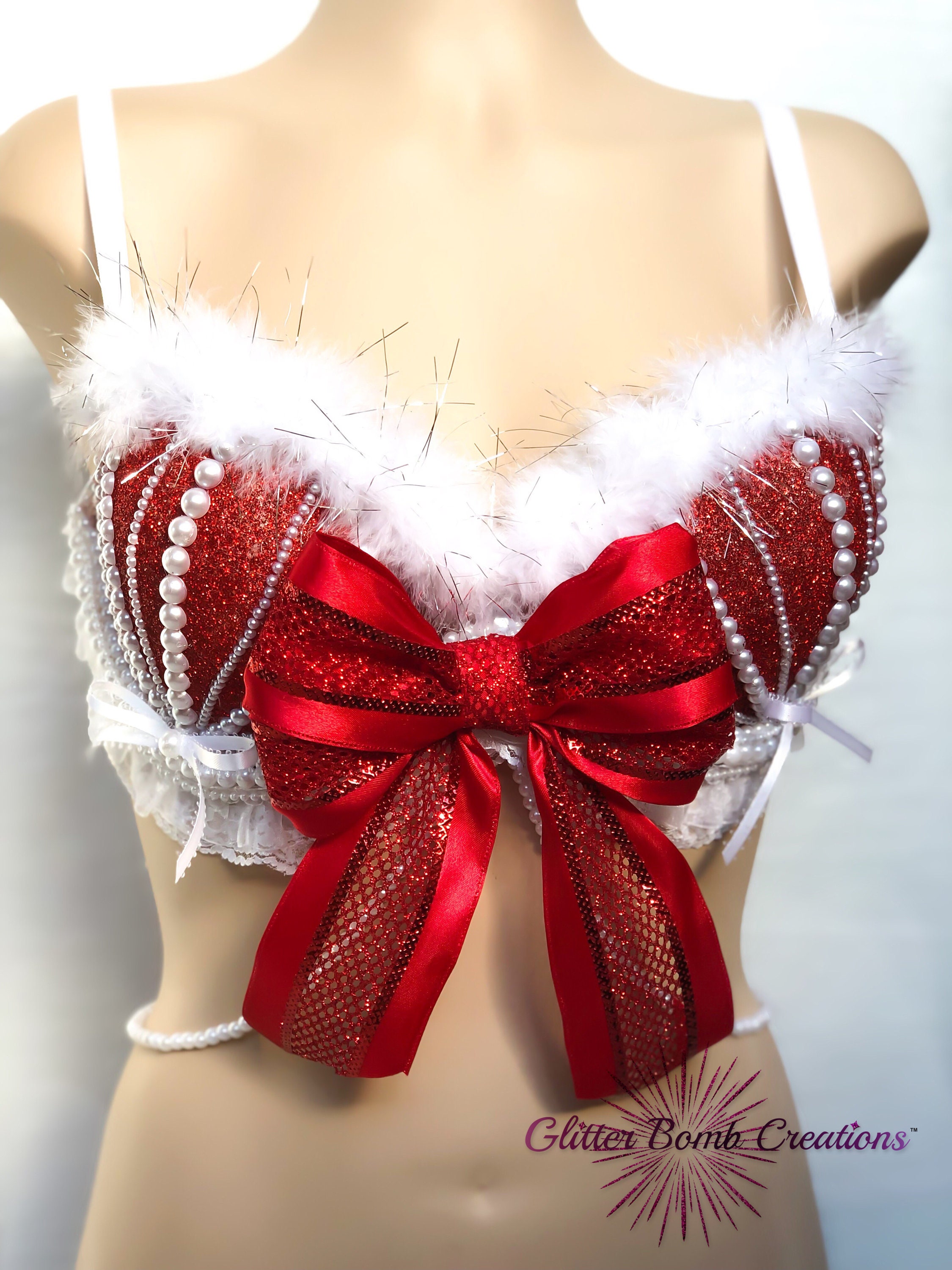 Christmas Rave Bra/ Christmas Cosplay / Sexy Mrs Claus Festive Top/ Holiday  Glitter Theme Wear/ Pearl Festival Costume/ MADE TO ORDER -  Canada